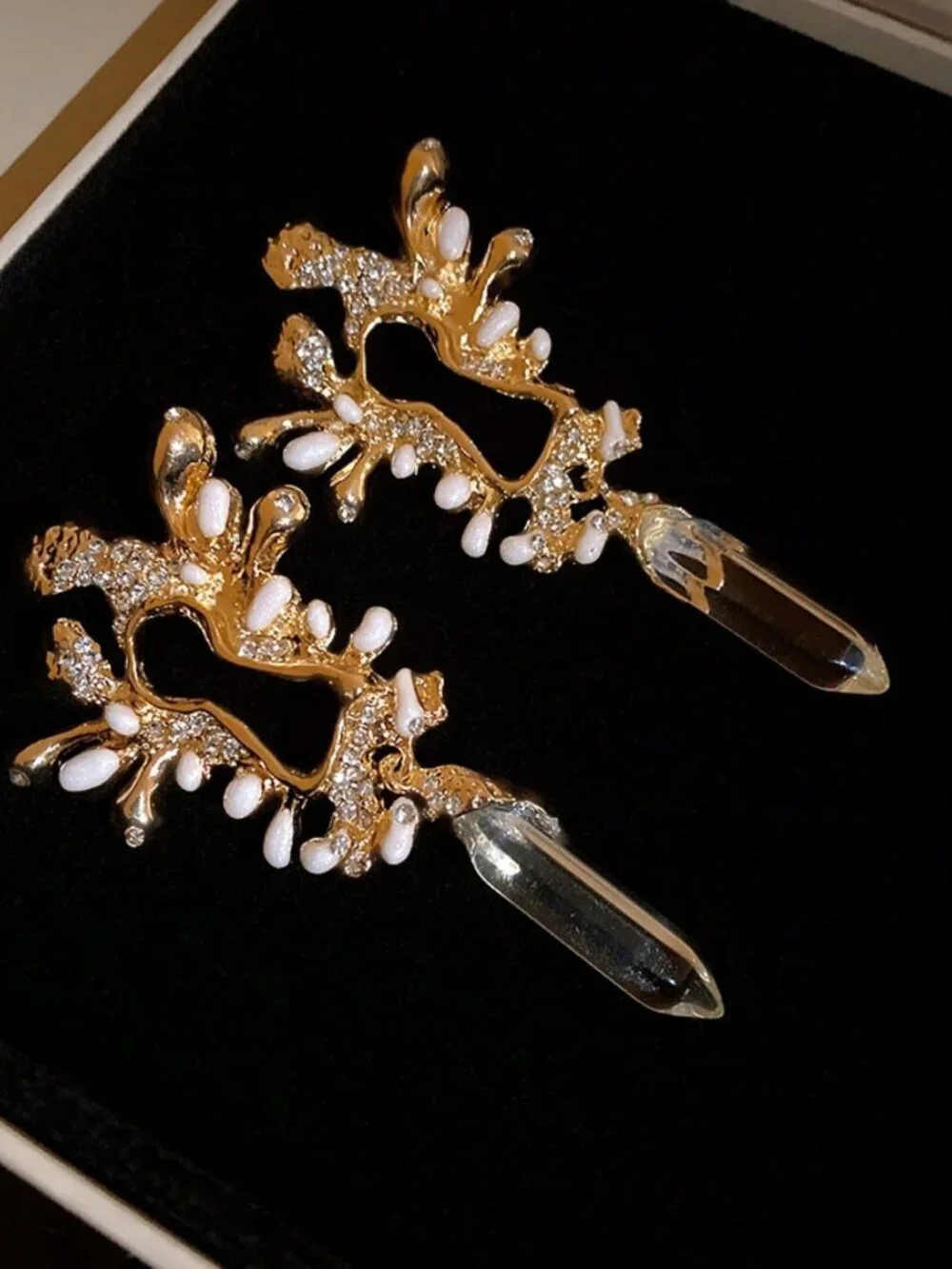 Gold Boho Women's Asymmetrical Key-Shaped Crystal Resin Long Stud Earrings